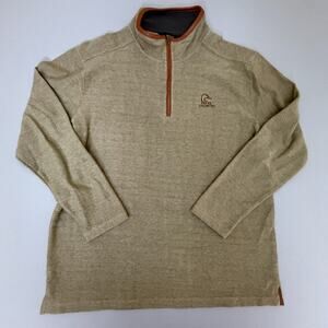 Ducks Unlimited XL 1/4 Zip Pullover Sweater Tan Brown Trim Cotton Blend